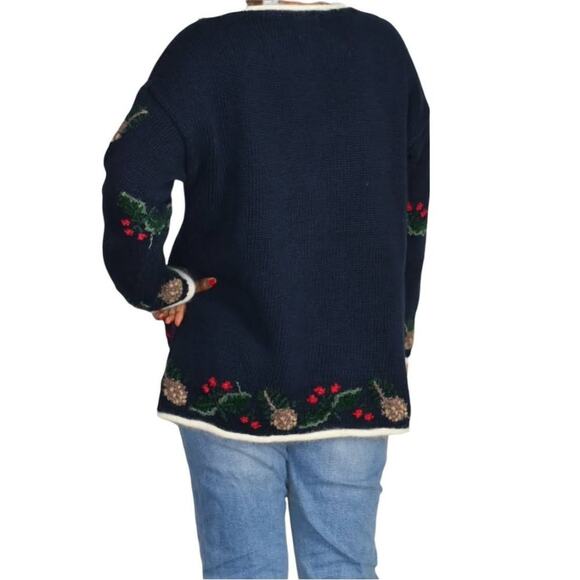 Ugly Christmas Sweater Santa Claus Vintage Northern Isles Tree Wreath Size Large - Picture 4 of 14